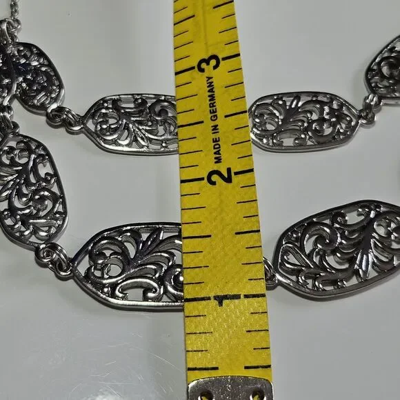Silver Tone Layered Filigree Chain Necklace 20-23" - Picture 7 of 14